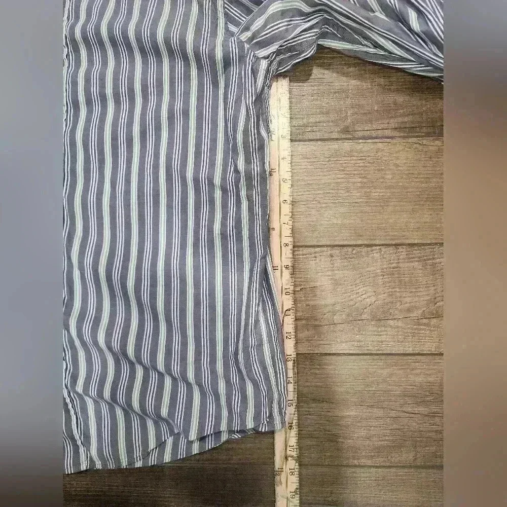 Banana Republic Mens Med White Green Blue Grey Striped Button Down LS Shirt